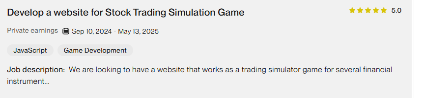 Client contract and review: Stock trading simulation game